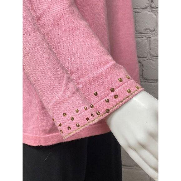 Vintage Jack B Quick Womens XL Pink Long Sleeve Sequin Gold Heart Top - Picture 6 of 10